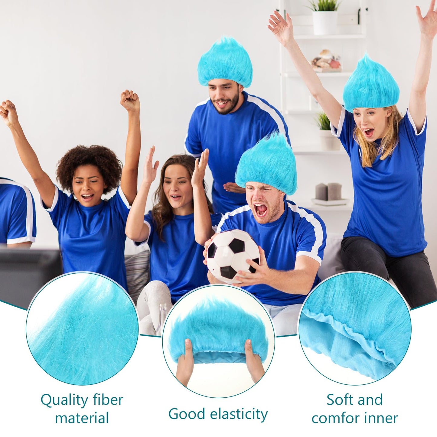Geyoga 2 Pcs Unisex Funny Wig Hairy Costume Funky Hairband Crazy Wig Hair for Halloween Costume Party (Sky Blue)