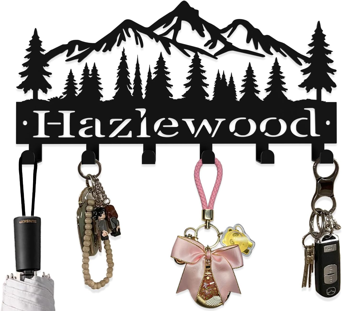 Custom Metal Key Rack Hooks, Personalized Key Holder for Wall, Little Forest, Mountain Theme Wall Decoration Hooks, Key Hanger Organizer for Living Room, Entryway, Bathroom, Kitchen Decor