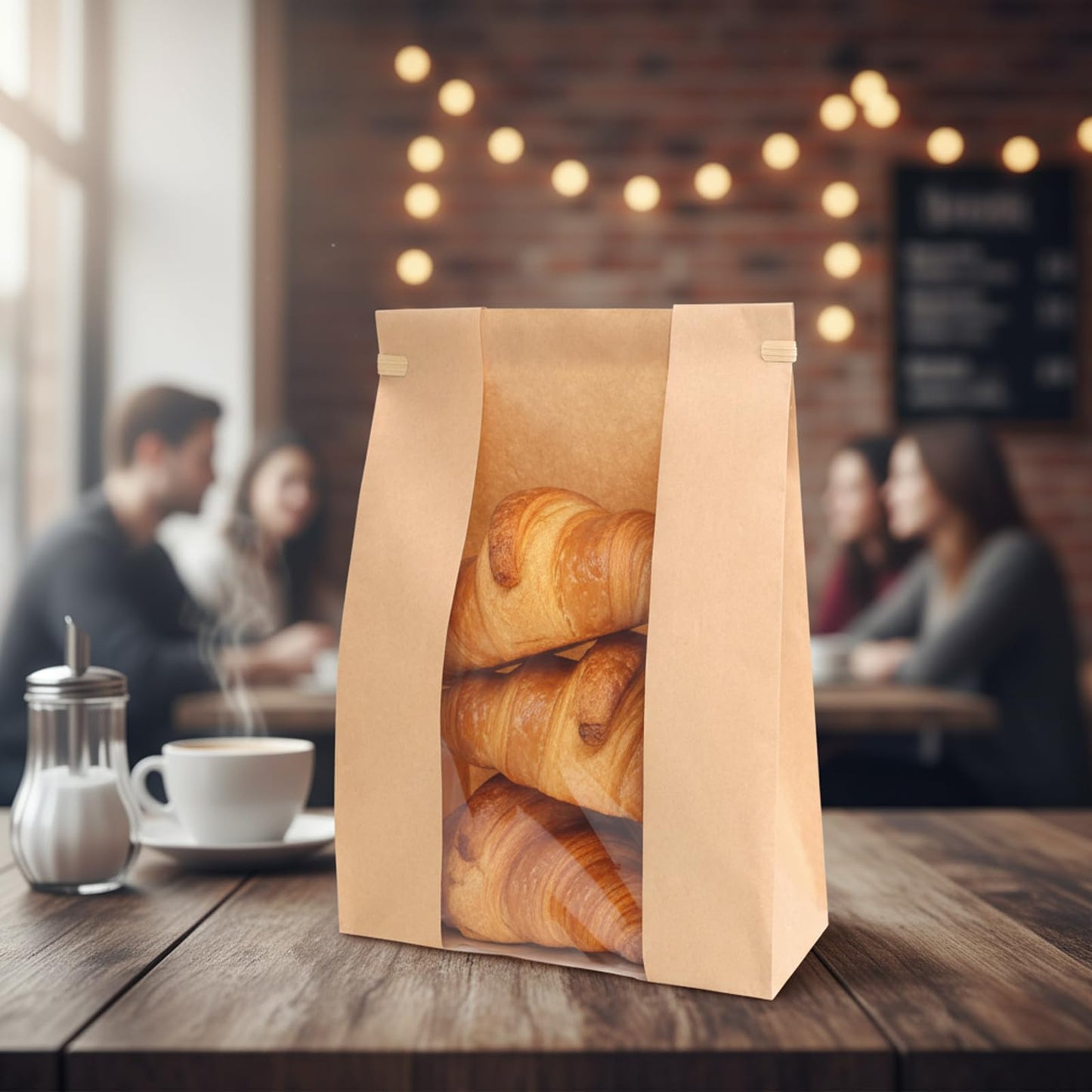 Moretoes 120 Pack Large Paper Bread Bags for Homemade Baked Goods, 13.7x8.3x3.5 Inches, Sourdough Bread Bags with Tin Tie Tab and Clear Front Window, Includes 144 Label Seal Stickers (Brown)