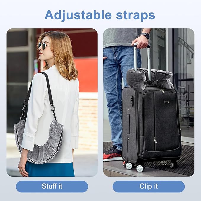 2Pack Stuffable Travel Pillow for Extra Luggage, Velvet Travel Neck Pillow with Adjustable Neck Size, Fits About 6 T-Shirts Travel Essentials Multifunctional Sleeping Rest Cushion