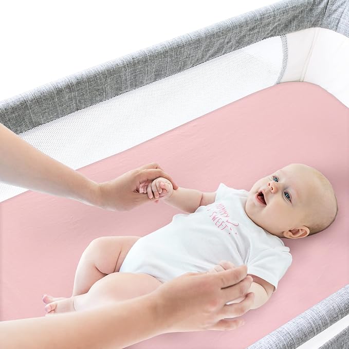 Bassinet Sheets Fit for YADAQE, Li'l Pengyu, BCOL, Miclassic, Milliard, TCBunny and Evolur Stellar Bedside Bassinet, 100% Cotton, 2 Pack, Ultra Soft Bassinet Sheet, Pink and Violet