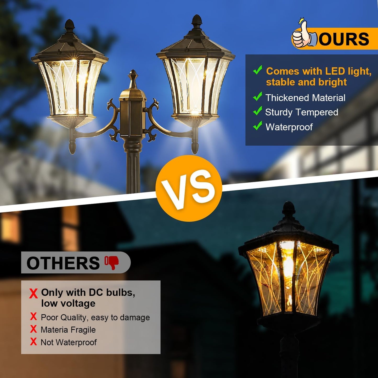 Outdoor Solar Lamp Post Lights with Dusk to Dawn Sensor, Waterproof 2-Head Large Lantern Street Lights, Modern Solar Column Pole Light Fixtures for Outside, Garden, Driveway, Backyard, Black