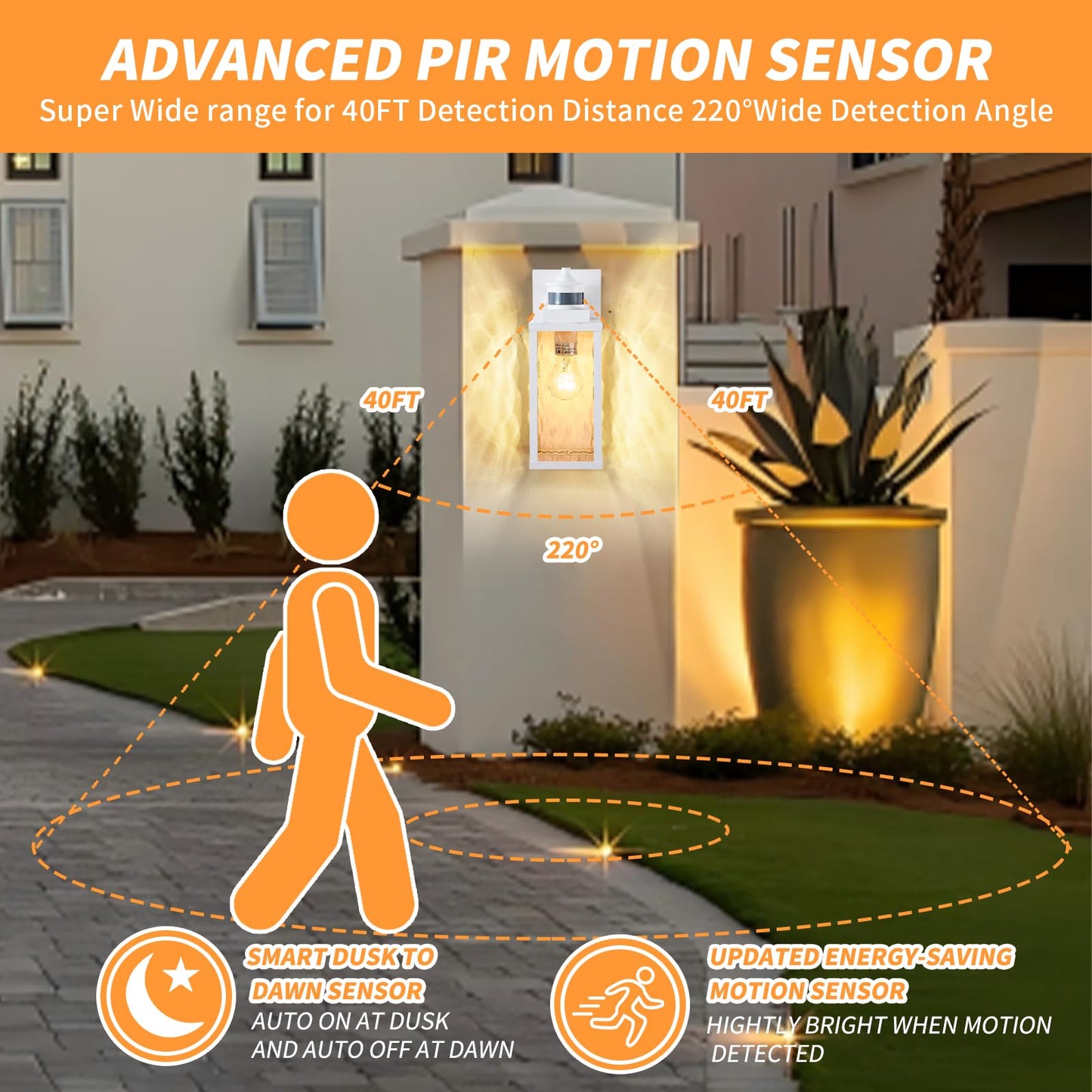 Mdenlt 2 Pack White Motion Sensor Outdoor Wall Lights Updated Dusk To Dawn Outdoor Lighting  Exterior Light Fixtures Wall Mount Waterproof Porch Light Outside Lights For House