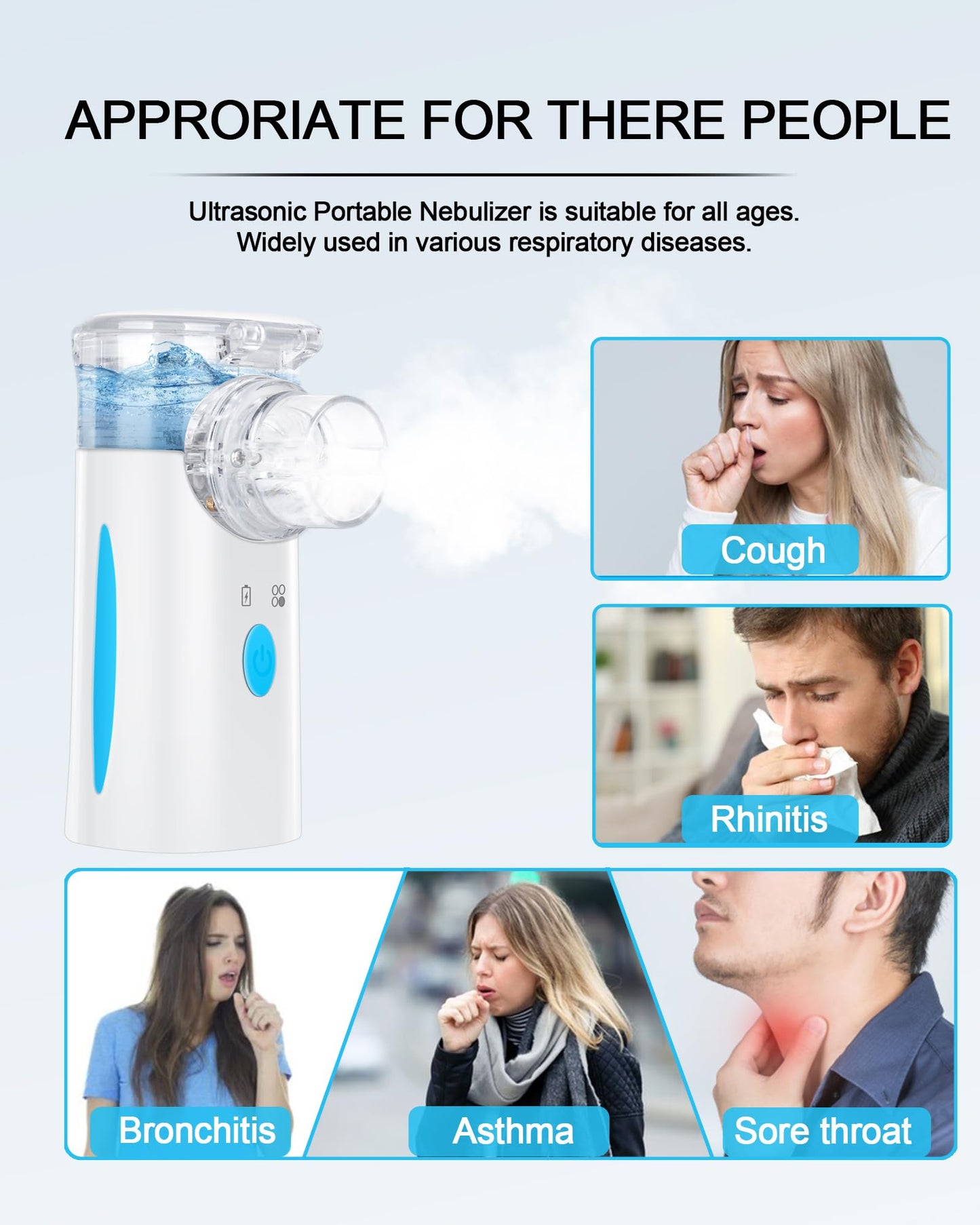 Portbale Nebulizer, Nebulizer Machine for Adults and Kids, Ultrasonic Mesh Nebulizer of Cool Mist with Self-Cleaning Function for Breathing Problems, Used at Home, Office, Travel