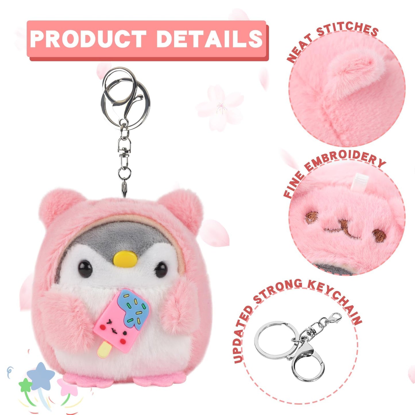 Anboor 2 Pcs Penguin Plush Keychain, Cute Stuffed Animal Keychain for Backpack, Purse, Handbag, Car Keys