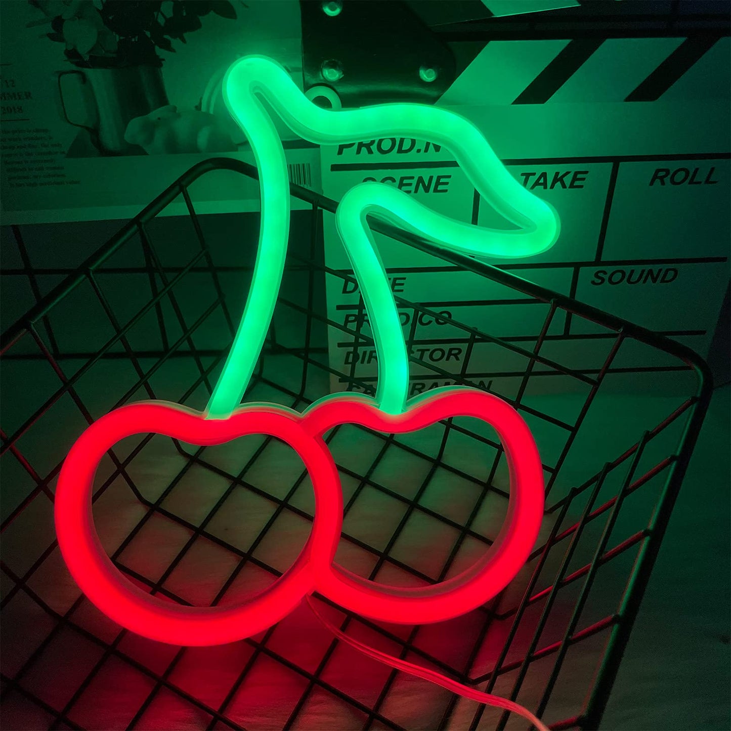 ENUOLI Cherry Neon Light Sign - LED Wall Decor for Bedroom, Kids Room, Christmas, Birthday - 19cm x 22.5cm - Cherry Hanging1