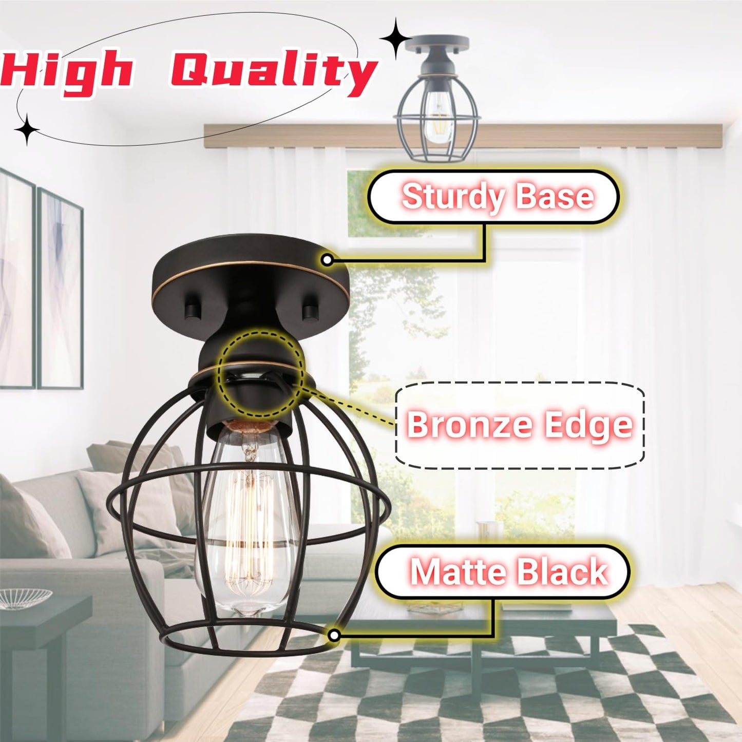 Wisbeam Semi Flush Mount Ceiling Light, E26, Metal, Etl Rated, 1-Pack Bronze, Model Ws-Cl018, Max 60W, Bulbs Not Included