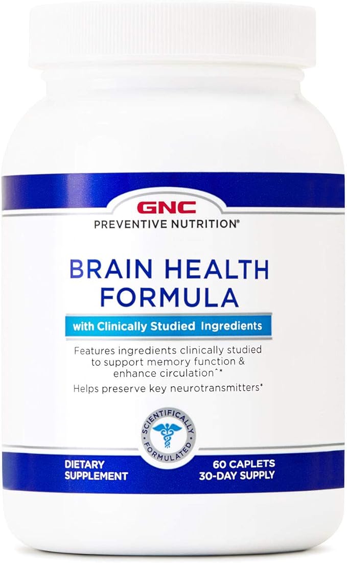 GNC Preventive Nutrition Brain Health Formula, 60 Caplets, Supports Memory Function and Enhances Circulation