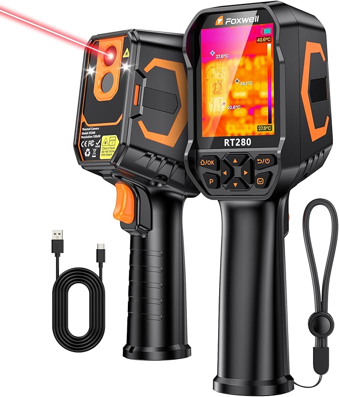 FOXWELL RT280 Thermal Imaging Camera, 320 X 240 2.8" LCD Screen Thermal Camera, TISR Resolution 240 x 180, 25Hz Handheld I...