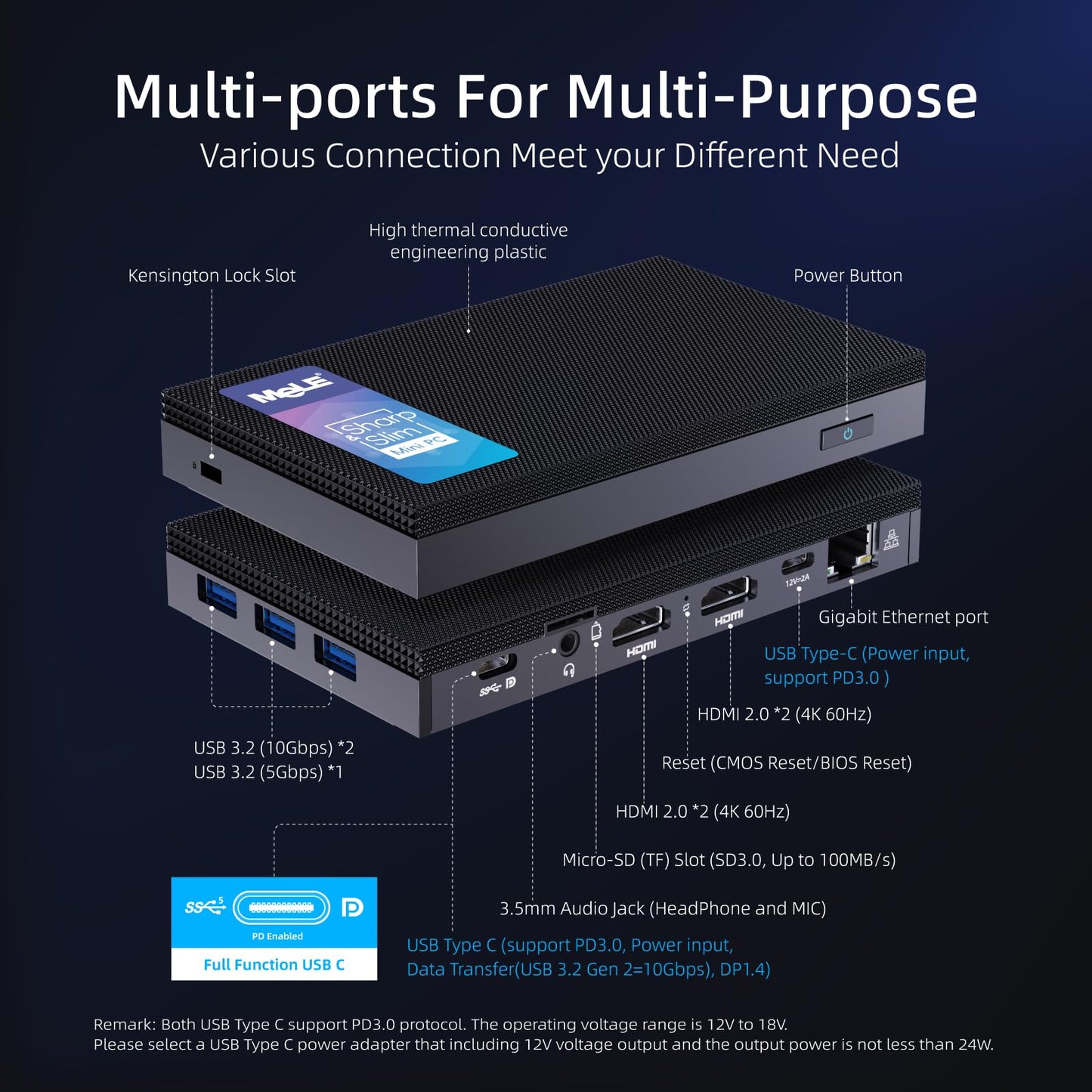 Mele Quieter3C Fanless Mini Pc 16Gb Ram 512Gb Storage Slim Desktop Pc Celeron N5105(Up To 2.9Ghz) Micro Computer Usb-C Dual Hdmi
