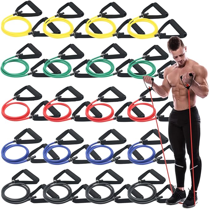 20 Pcs Resistance Bands with Handles for Home Workouts, Universal Exercise Bands Set for Physical Therapy & Rehabilitatio...