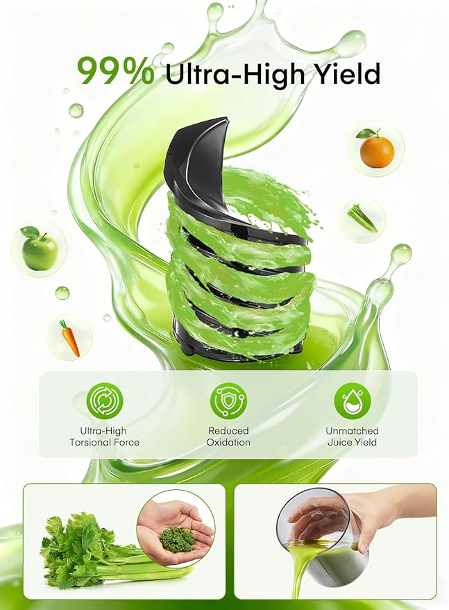 Cold Press Juicer Machines, Masticating Slow Juicer, Quiet, Whole Fruit/Vegetable Juicer with High Yield, Easy to Clean, BPA Free (Black)