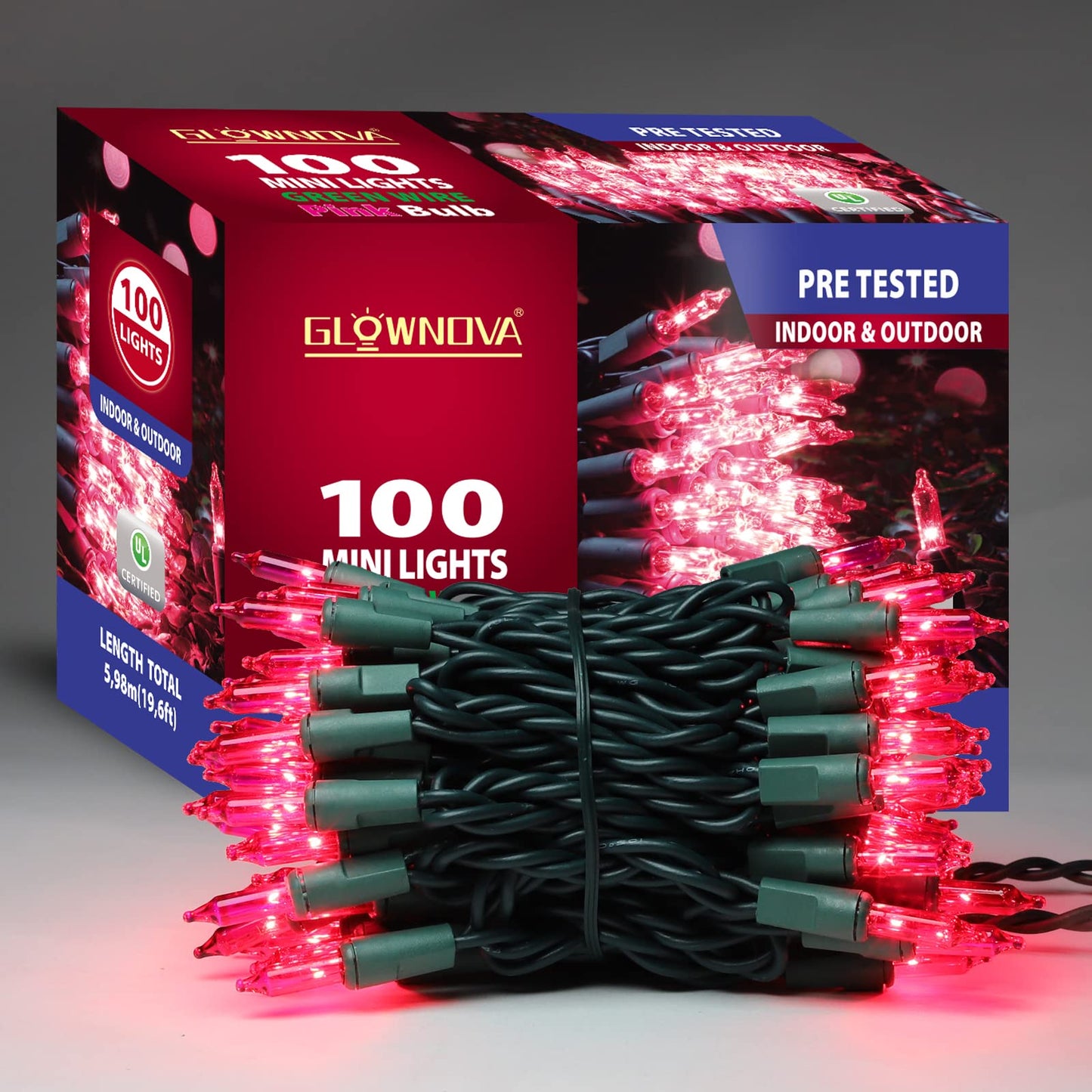 Glownova Green Wire Pink Incandescent Bulb 100 Mini String Lights For Indoor Christmas Tree Garland Birthday Wedding Party Festival Decoration