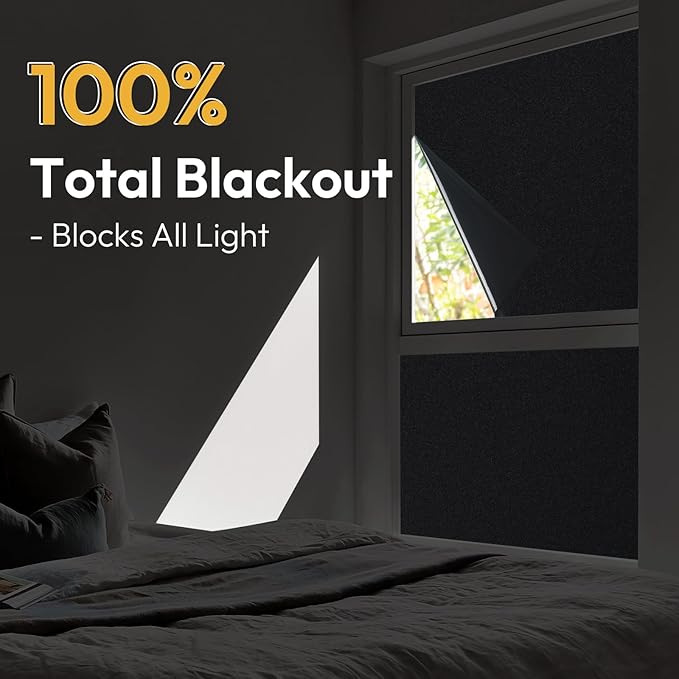 rabbitgoo Blackout Window Film 100% Light Blocking, Static Cling No Glue Easy Install, Removable Room Darkening Window Cover for Daytime Sleep, Bedroom, Nursery, Home Theater, 35.4 by 157.4 inch