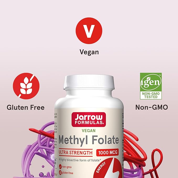 Jarrow Formulas Methyl Folate 1000 mcg, Dietary Supplement, Methyl Folate for Cellular Energy Support, 100 Veggie Capsules, 100 Day Supply, (Pack of 12)