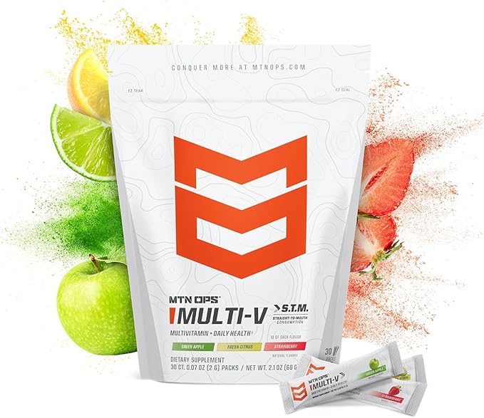 MTN OPS Multi-V, Daily Multivitamin for Women & Men with Immune Support, Safe for Kids, Gluten Free STM Packs, Variety of Flavors, 30 Servings