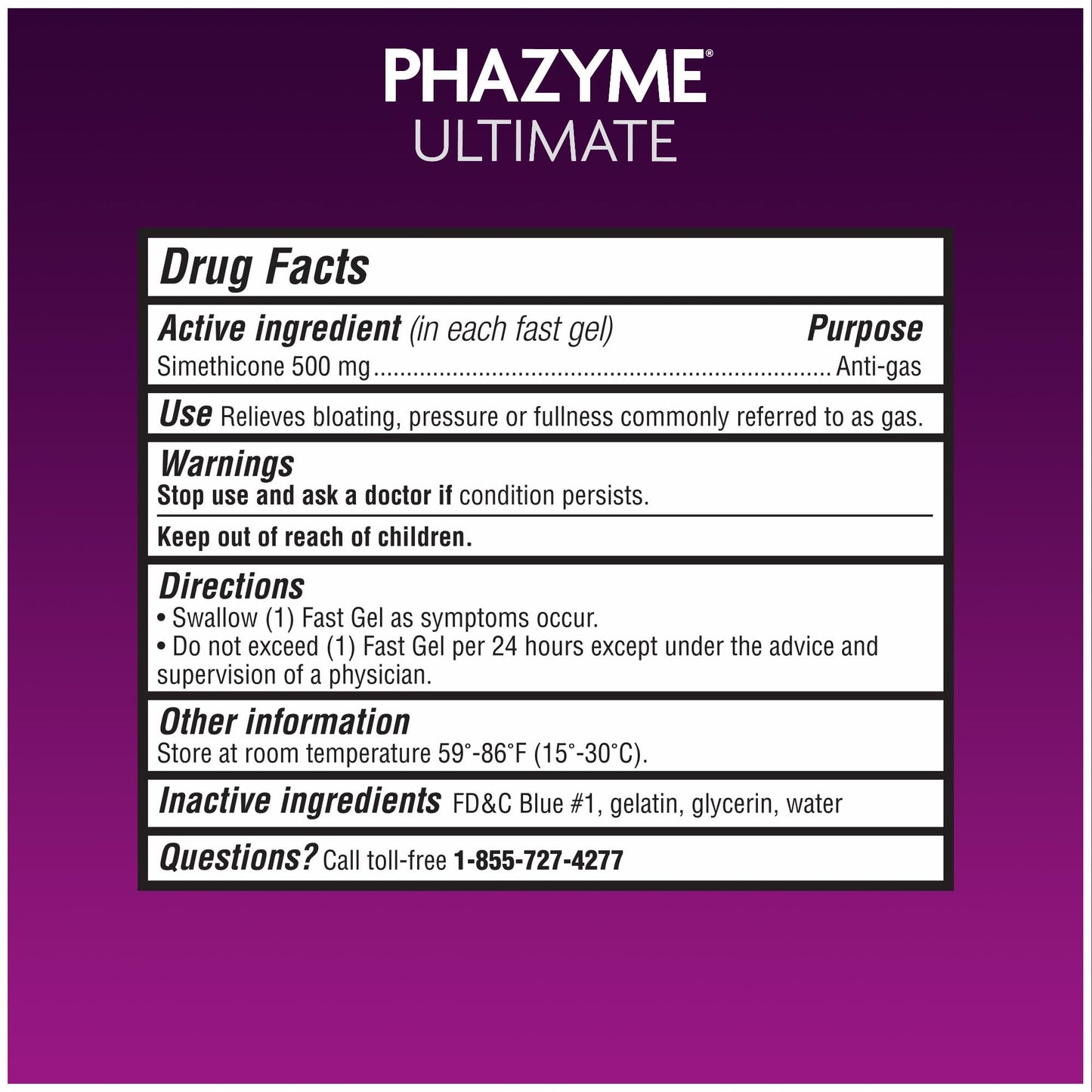 Phazyme Ultimate Strength Anti-Gas 500 mg Simethicone Gas Relief for Adults, Fast Gels Quickly Ease Bloating, Pressure and Discomfort, 20 Count (Pack of 3)