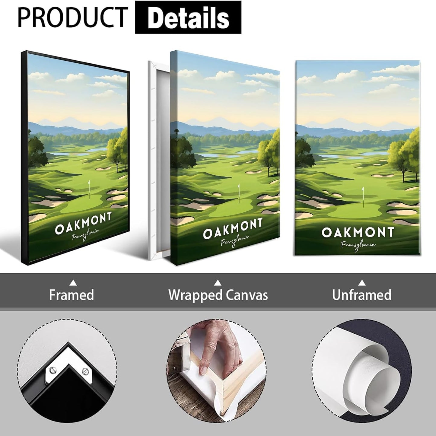 Oakmont Golf Course Poster Usa Travel Landscape Canvas Wall Art Unique Golf Lover Aesthetic Pictures Prints Painting For Living Room Bedroom Office Wall Decor 16x24in Wframed