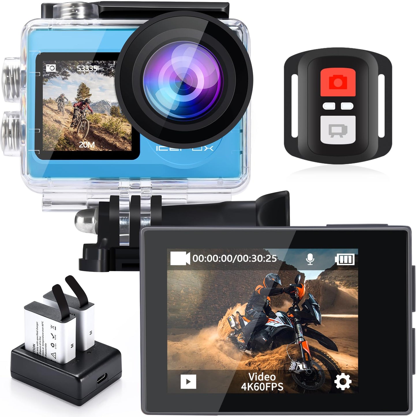 Icefox I8 Action Camera With 4K 60Fps 20Mp, 5X Zoom, Underwater Waterproof Camera With Optimized Eis, Video & Photo Editing By S