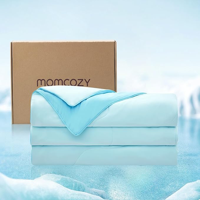Momcozy Life CoolMurm Cooling Comforter for Hot Sleepers, Full/Queen 90"x90" Pregnancy Cooling Blanket, All-Season Lightweight Soft Breathable Cooling Quilt Duvet, Stay Cool All Night, Deep Light Blue