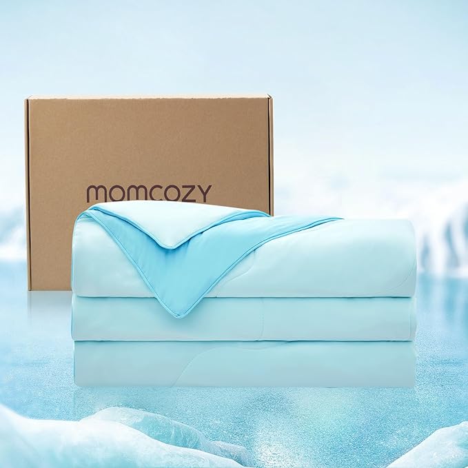 Momcozy Life CoolMurm Cooling Comforter for Hot Sleepers, Twin/Twin XL 68" x90” Pregnancy Cooling Blanket, All-Season Lightweight Soft Breathable Cooling Quilt Duvet, Cool All Night, Deep Light Blue