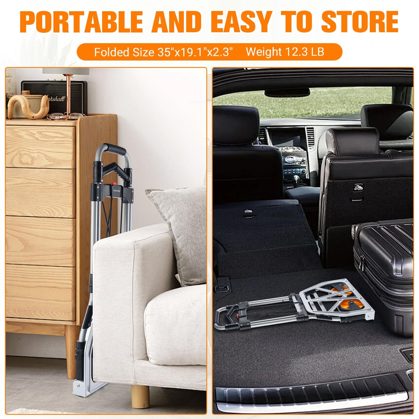 380 LB Capacity Folding Hand Truck Heavy Duty Foldable Dolly Cart with Wheels, Aluminum Collapsible Hand Cart Portable Trolley Dolley with Telescoping Handle for Moving Use Gorpuire
