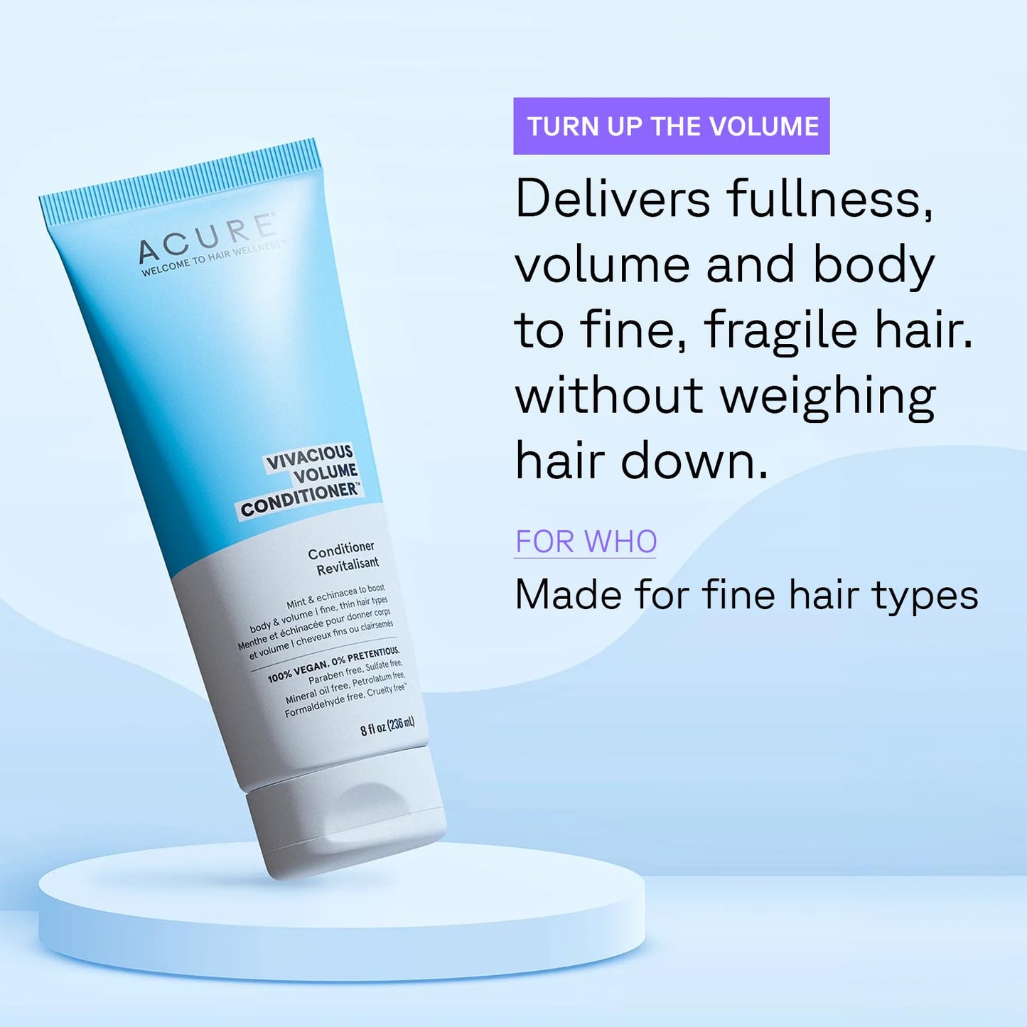 Acure Vivacious Volume Conditioner | Mint & Echinacea Volume Regimen: Lift and Nourish Fine, Fragile Hair for Fullness and Body,