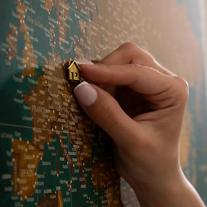 Canvas World Map with Cork Pin Board - English Lettering - Decorative Wall Decoration for All Rooms - Canvas Pictures with World Map Motif (150x100 cm, Pattern 4)