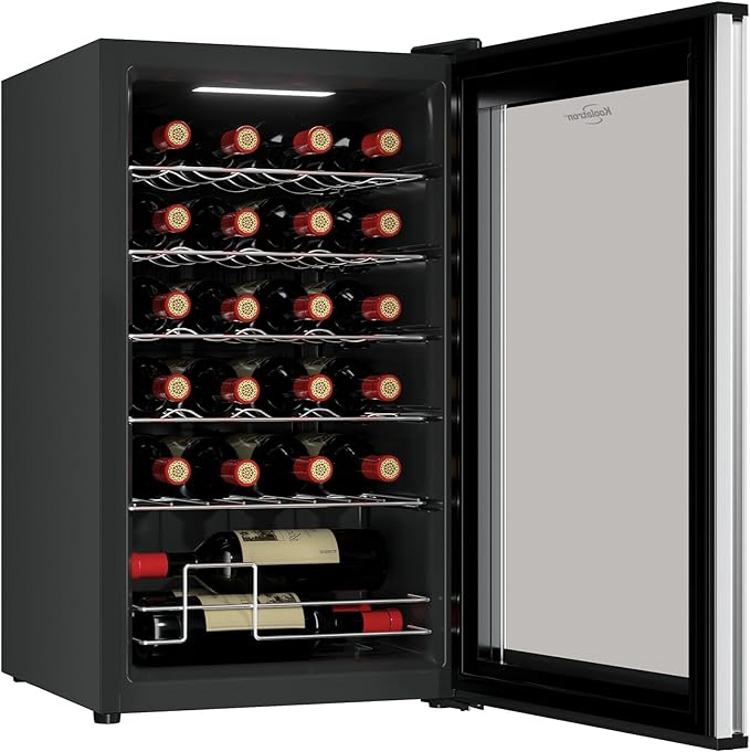 Koolatron 24 Bottle Wine Fridge – Freestanding Wine Cooler with Glass Door, 2.4 cu. ft (68 L), Beverage Can Refrigerator, Digital Temperature Control, Ideal for Red, White, Sparkling Wine, Champagne