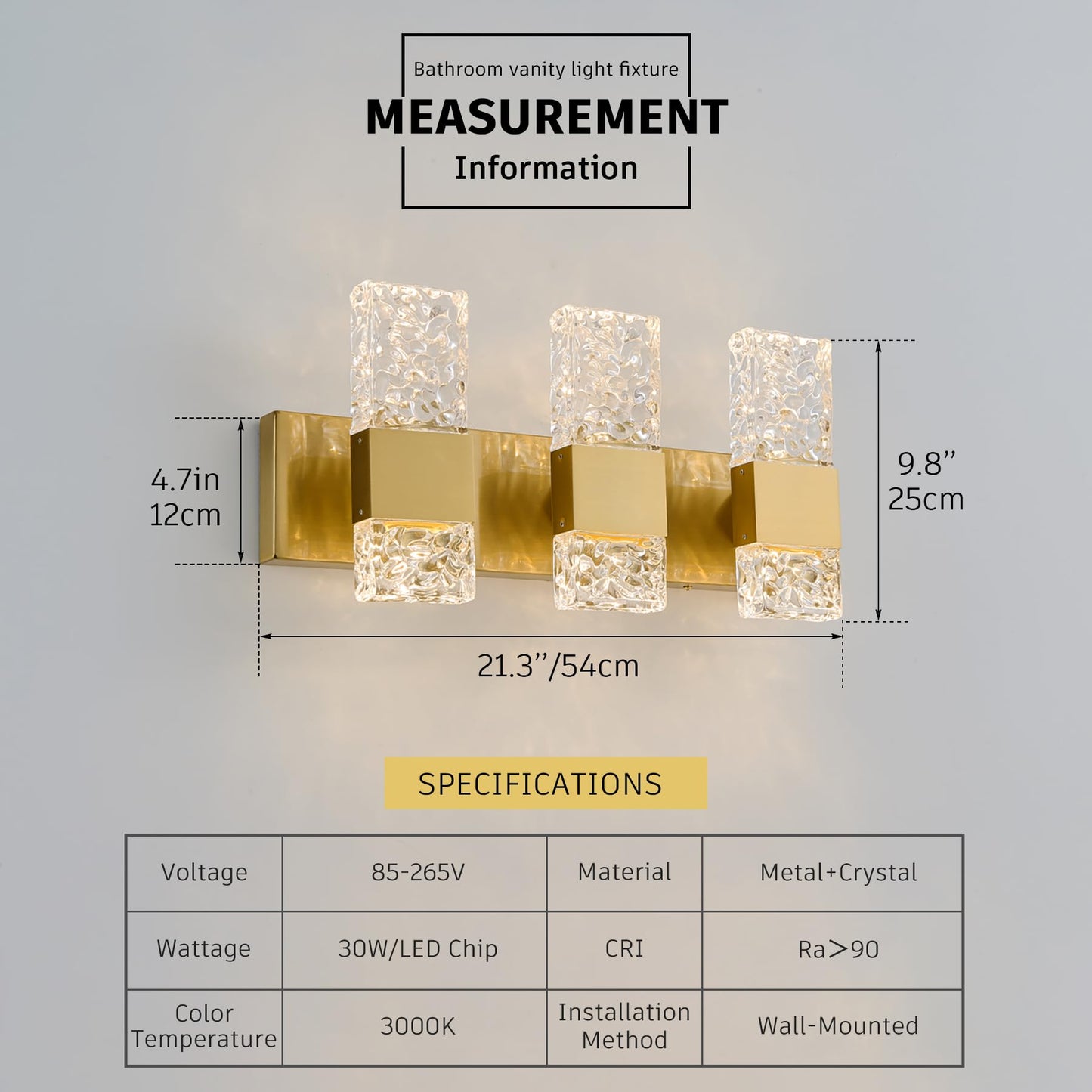 Oylyw Gold Bathroom Vanity Lights - 3 Light Brushed Stainless Steel Led Fixture, Modern Design, 3000K Warm Light, Model Jq1428-3Tg