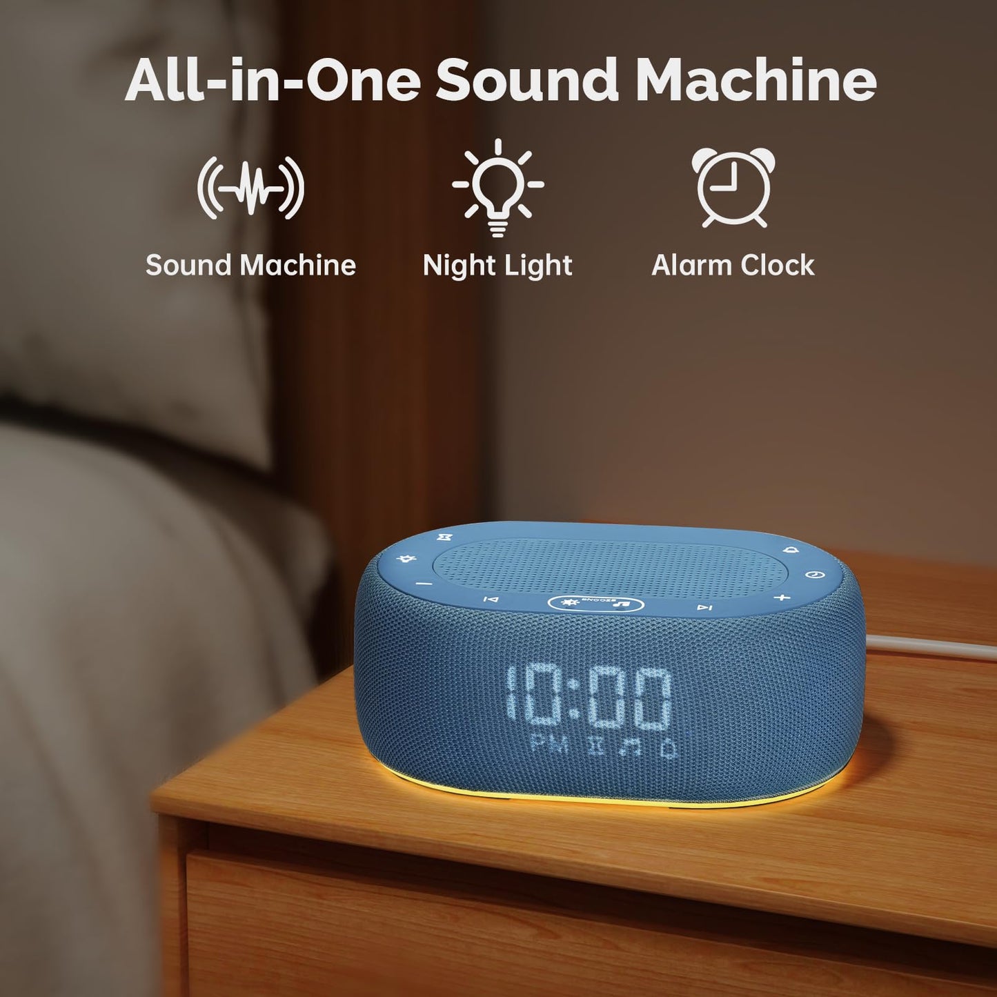 1Mii White Noise Sound Machine for Sleep, Pink Noise Machines for Baby Adults Sleeping, 18 Soothing Sounds with 7-Color Night Light, Timer, Alarm Clock, 16 Volume Levels, Easy App Control - Blue