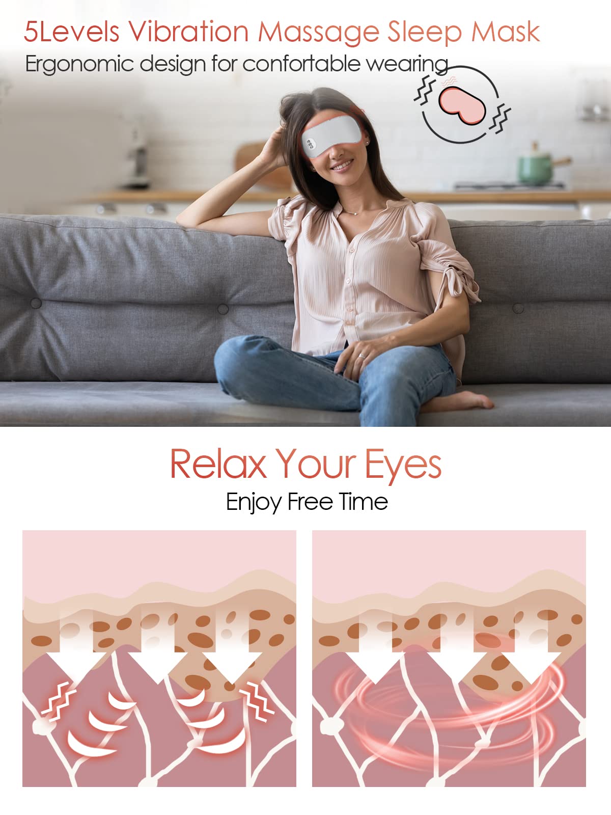 SandKing Wireless Heated Eye Massager with Cooling Eye Pad, Vibrating Heating Sleeping Mask for Men Women Kids -USB Charing Heated Eye Mask Electric for Dry Eyes, Relax,Travel