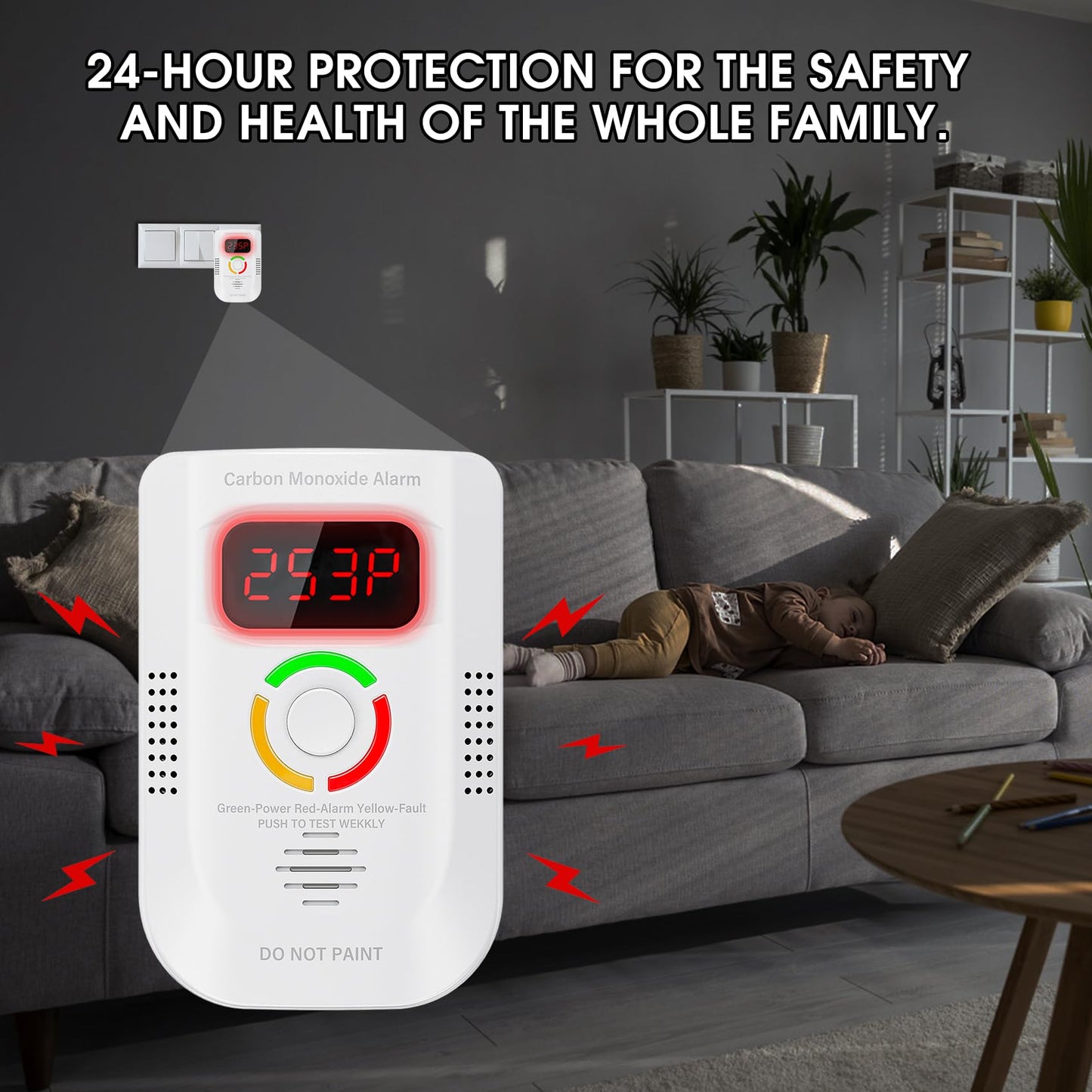 2 Pack Carbon Monoxide Detector, Plug-in Wall Carbon Monoxide Gas Detector, Portable Carbon Monoxide Detector with Digital Display LED, CO Alarm Monitor with Audible and Visual Alarm Test Mute Button