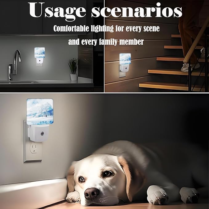 Snow Forest Night Light,Plug-in Night Lights with Dusk-to-Dawn Sensor for Stairway,Hallway,Bedroom Sleep Friendly Ideal for Women/Girls/Boys Gift,0.5w