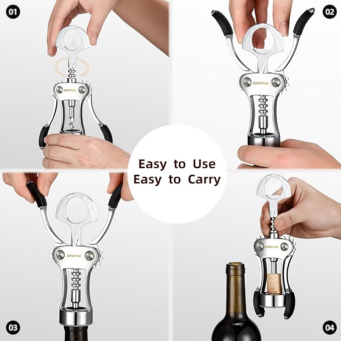 Wing Corkscrew Wine Opener, Premium Zinc Alloy Manual Bottle Opener, Heavy Duty Multifunctional Tool for Kitchen, Bar, Restaurant & Waiters (Aesthetic Silver)