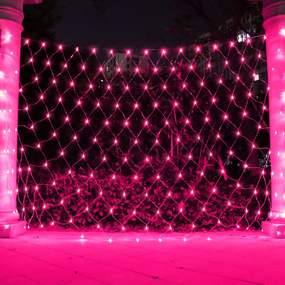 Vicila Net Light Outdoor Mesh Christmas Decorations  100Led String Light Plug In Connectable Tree Warp Hanging 5Ft X 5Ft For Halloween  Shrubs  Lawn  Backyard  Walkway  Bushes  Garden Decor-Pink