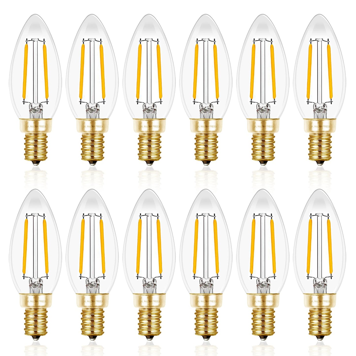 Hizashi Candelabra LED Light Bulbs 25W Dimmable 90+ CRI 200LM Soft White 2700K B10 E12 12 Pack