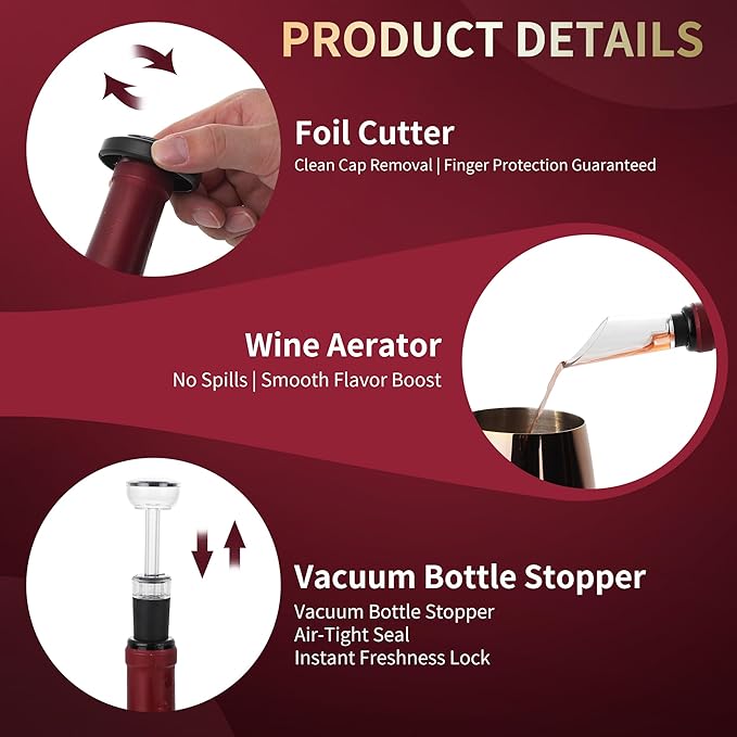 Wine Opener Electric Rechargeable, Automatic Corkscrew Set, Including Gold Wine Glass of 2, Stainless Steel Goblet, Ideal Gift for Wine Lover, Wedding, Birthday, Girl, Men