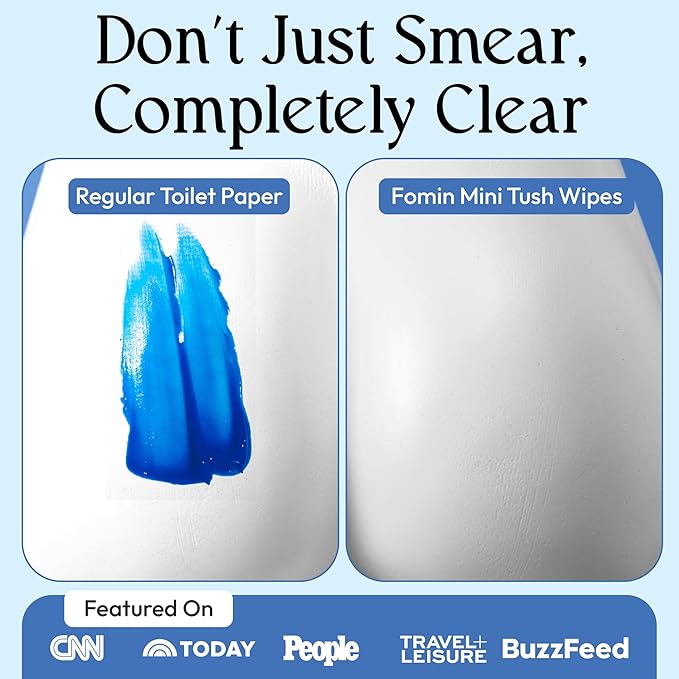 Fomin Mini Flushable Tush Wipes 30 Pack (10 Count) - Fragrance Free Travel Wet Wipes for Women - pH Balanced, Biodegradable Cleansing Wipes - Hypoallergenic, Plant-Based Tush wipes for Adults and Kids