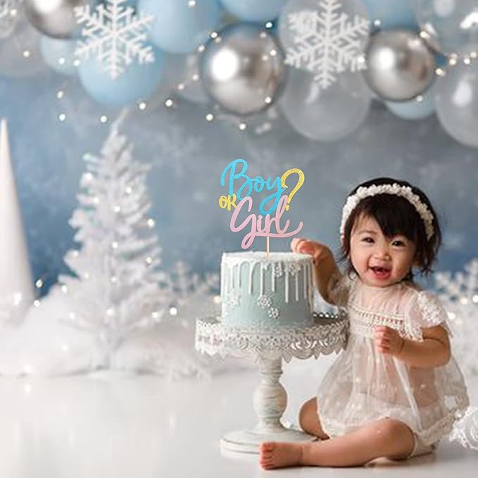 Rsstarxi 1 Pack Glitter Boy or Girl Cake Topper Pink and Blue Gender Reveal Cake Pick Baby Shower Cake Decoration for He or She Baby Gender Reveal Kids Birthday Party Supplies
