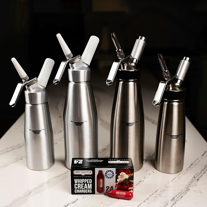 Chef Master 10 Pack N20 Whipped Cream Chargers - 8g Professional Nitrous Oxide Cartridges - Premium Whip Cream Charger Cartridge - Made in EU - Food-Safe Steel & Universal Fit for Dispensers - 90060