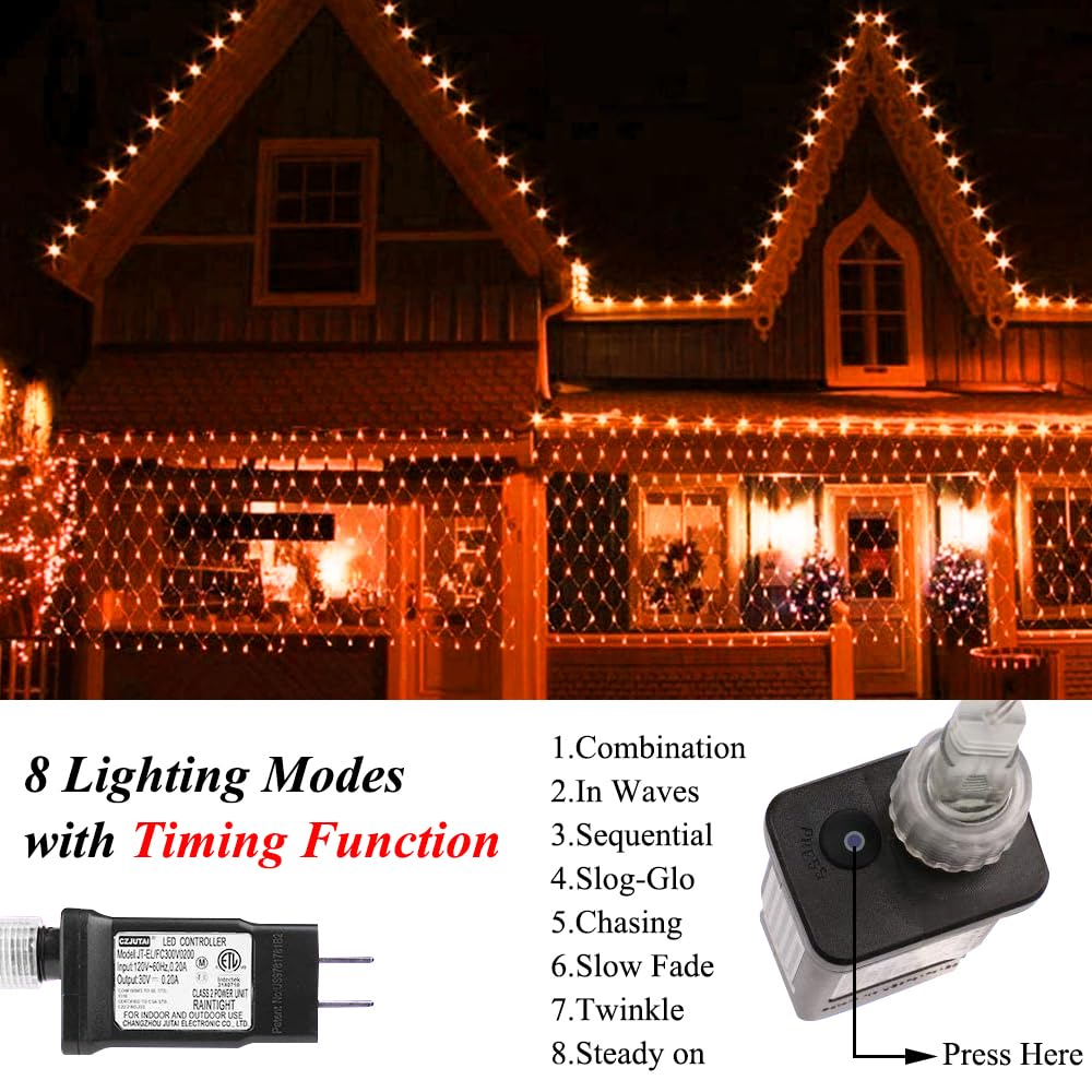 Vicila Net Light Outdoor Mesh Christmas Decorations  100Led String Light Plug In Connectable Tree Warp Hanging 5Ft X 5Ft For Halloween  Shrubs  Lawn  Backyard  Walkway  Bushes  Garden Decor-Orange