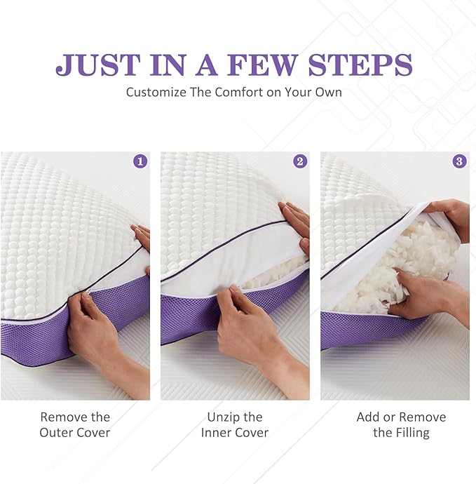 HOMELAB Adjustable Shredded Memory Foam Body Pillow, Cooling Bed Pillow for Sleeping with Removable Cover, Medium Pillow for Side Stomach & Back Sleepers, 1 Pack 20"x52"