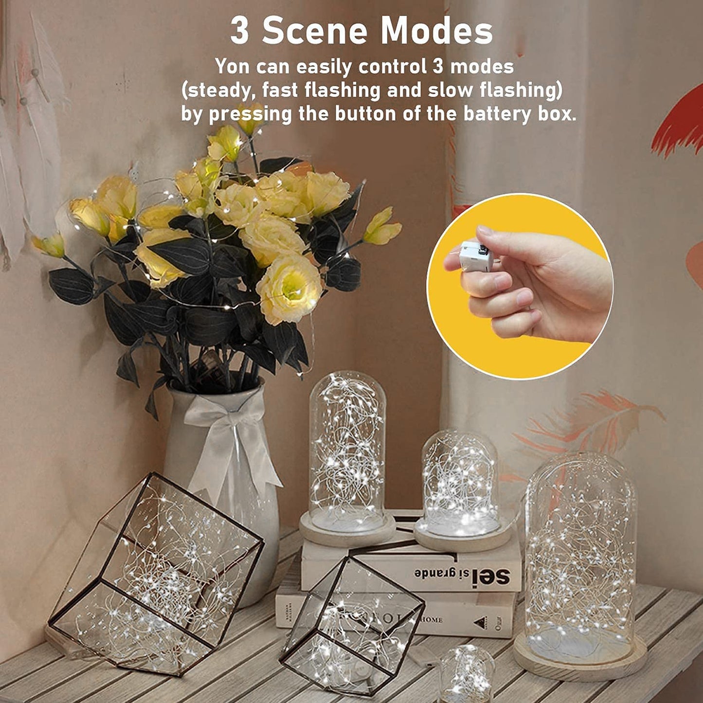 Merfino 12 Pack Battery Operated Fairy Lights, 20 LED, 7Ft, Waterproof Silver Wire, 3 Speed Modes, White, Model ZLDC01#