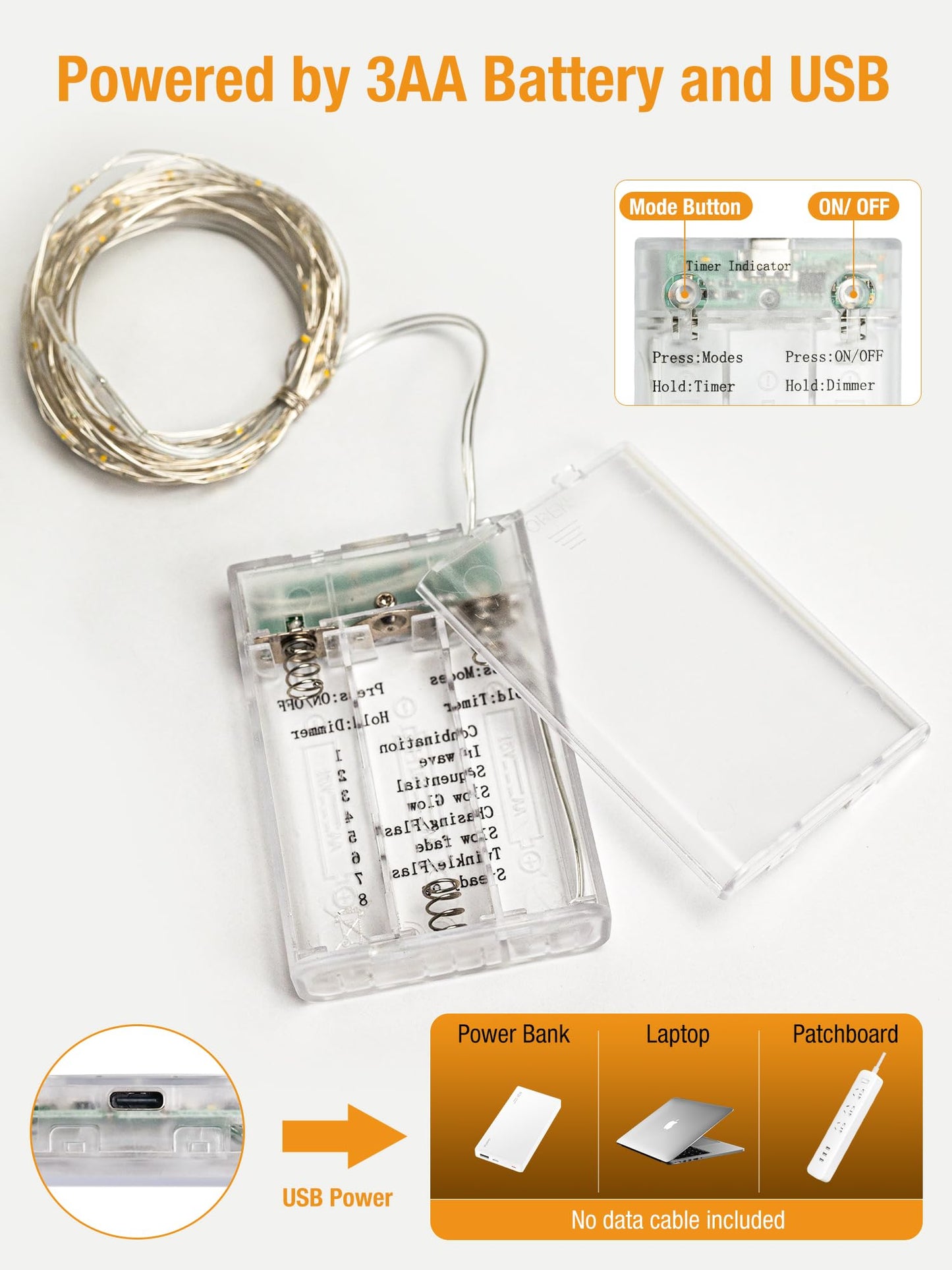 Btfarm Fairy Lights 50 Led String Lights, 16.4 Ft, Battery Operated, Timer, Waterproof, Cool White For Home, Party, Wedding Decor