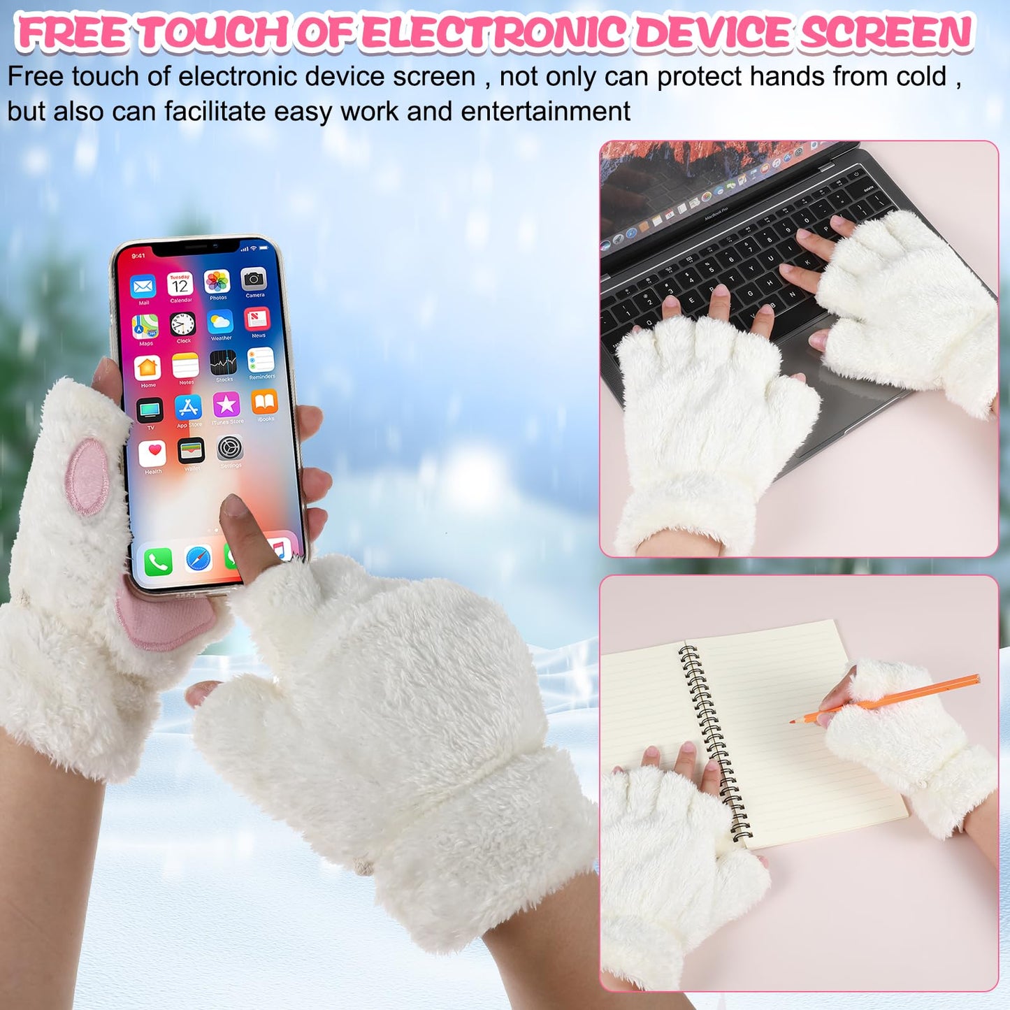 Tyqour 1 Paris Cat Paw Gloves Fingerless Furry Paws Cute Furry Costume White Gloves Kawaii Cat Glove for Women Girls Accessories for Cosplay Glove Novelty Clothing Hand Paw Gear