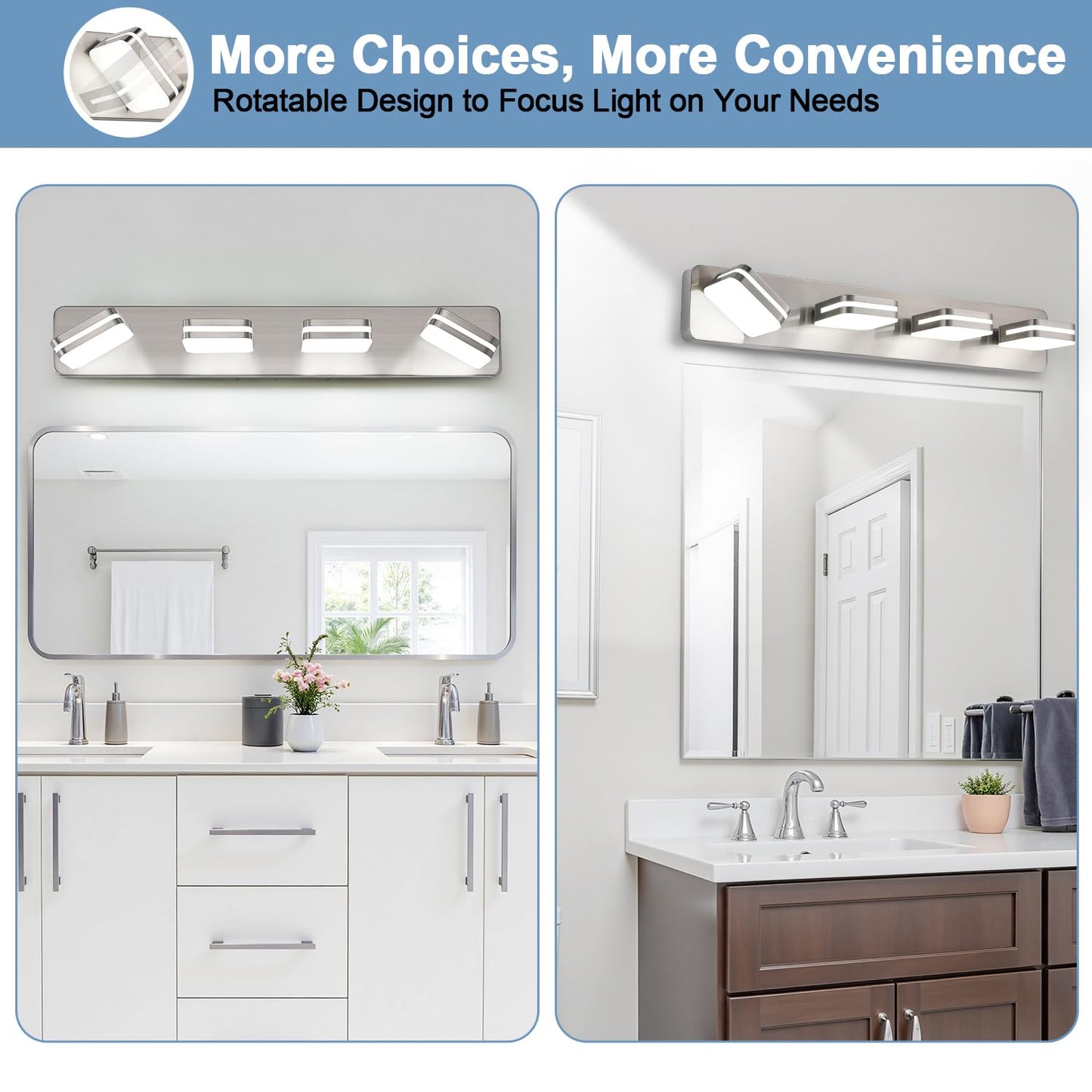 1600Lm Led Modern Bathroom Vanity Light Fixtures  360?Rotate Acrylic Brushed Nickel Vanity Lights For Bathroom  Modern Wall Lighting Fixtures Over Mirror Kitchen Living (Natural White Light 5000K)