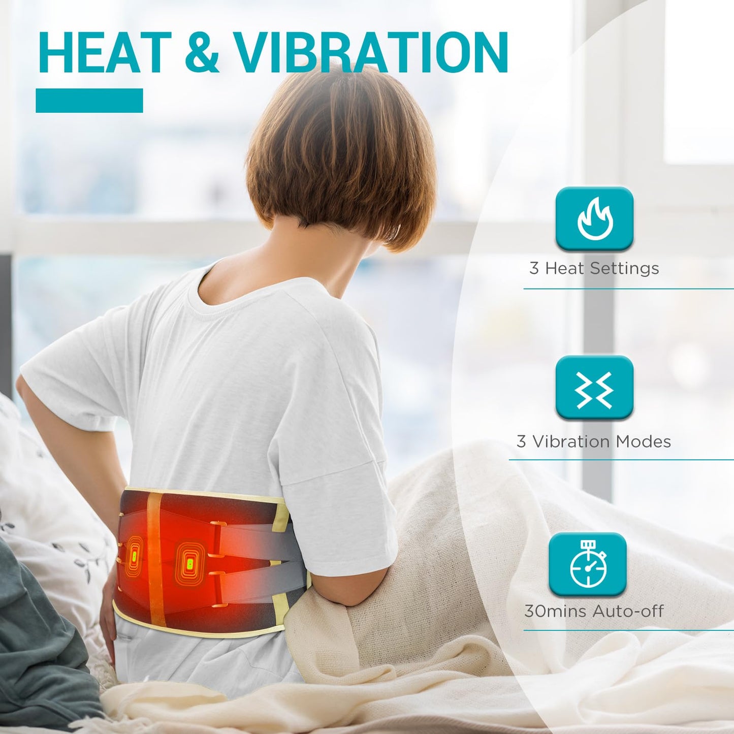 Comfytemp Cordless Heating Pad with Massager for Back, Portable Lower Back Massager FSA Eligible HSA Rechargeable Wireless Electric, Birthday Gifts for Women Men Mom Dad Seniors 30Auto-Off Grey Yellow
