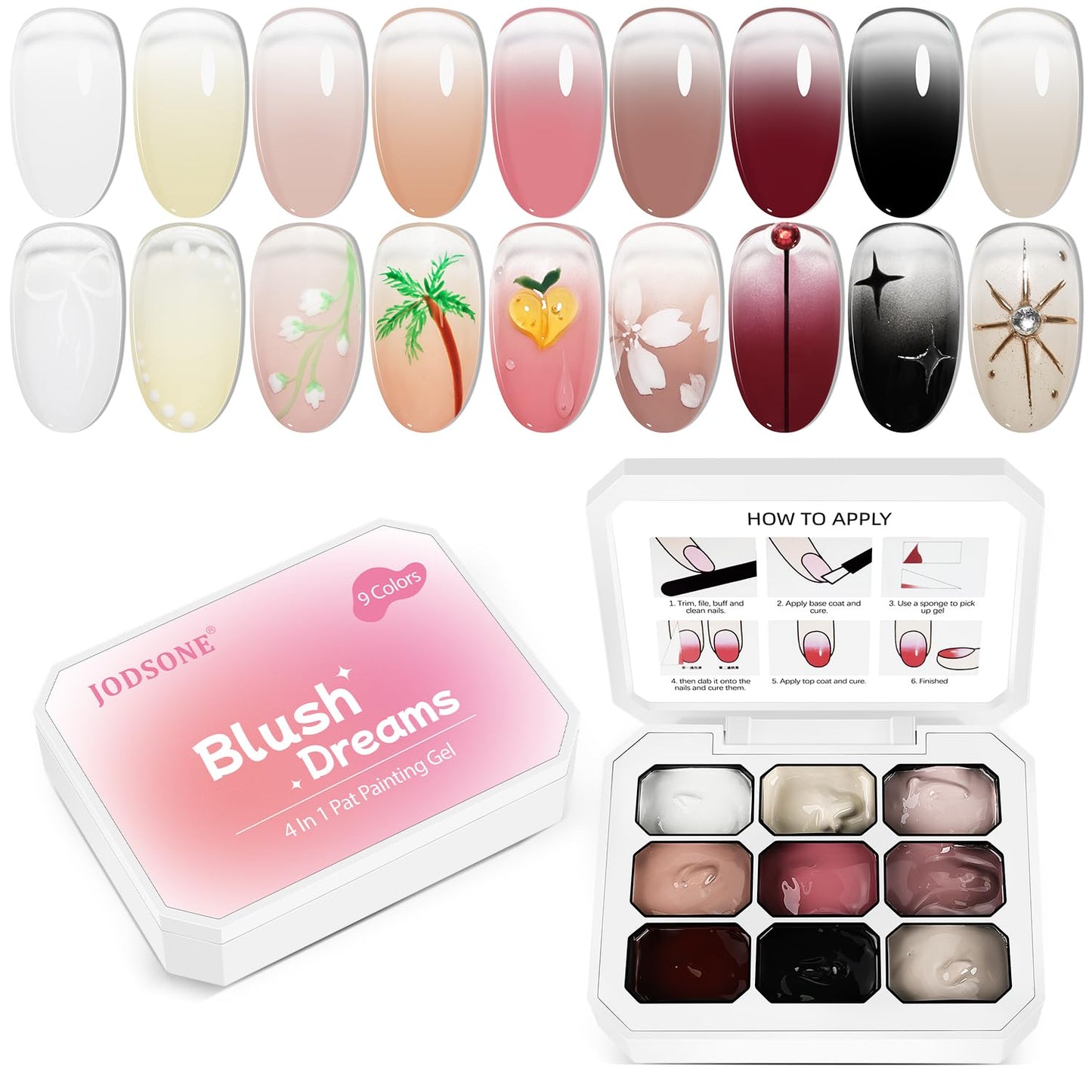 JODSONE Sponge Pat Paint Nail Gel 9 Colors Ombre Nails Gradient Blush Effect Painting Gel for Nail Art Design Nail Salon