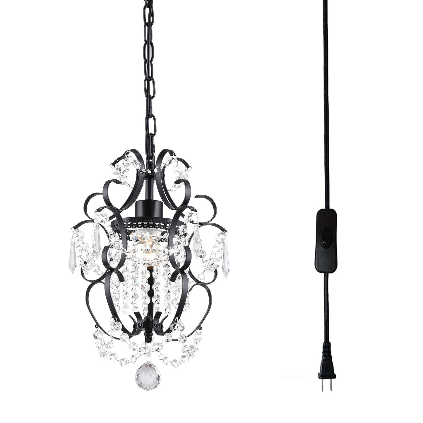 riomasee Plug-in Chandelier Light Fixture, Mini Black Crystal, 14.27 Ft Cord, On/Off Switch, Ideal for Bedroom, Girls Room, Bathroom